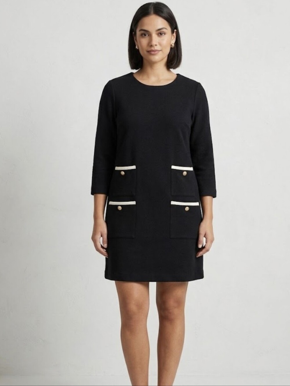 Tuckernuck Black Shift Preppy Dress with Pocket Trim & Gold Buttons - Size Med